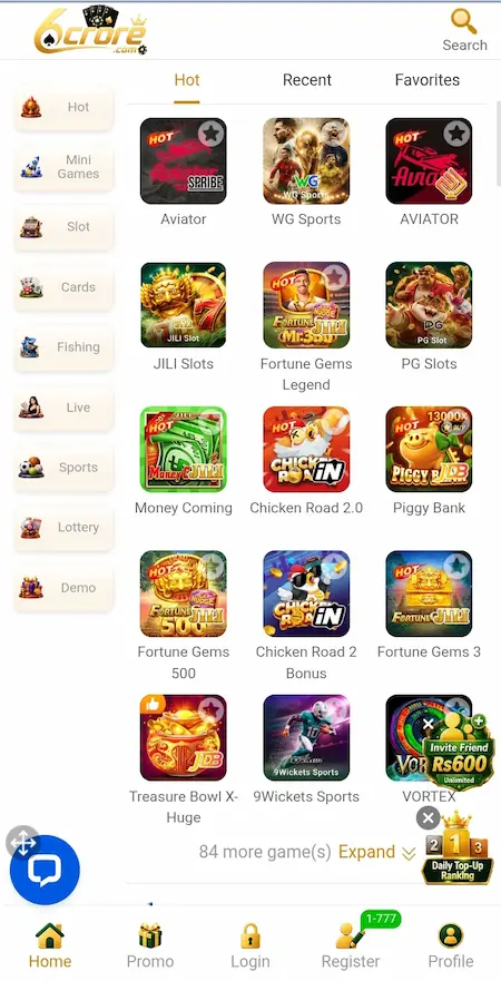 6Crores Game interface